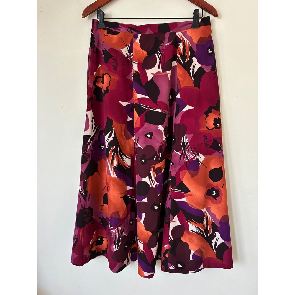 Southern Lady Floral VTG Midi Skirt Magenta Orange Purple Size 14 Elastic Waist